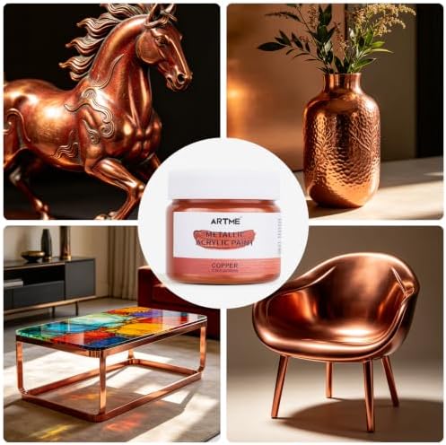 ARTME Metallic Copper Acrylic Paint, 3.38oz/100ml Copper Leaf Paint, Non Toxic, Non Fading Craft Paints for Metal, Wood, Clay, Fabric, Canvas, Furniture, Handcrafts, Art Supplies