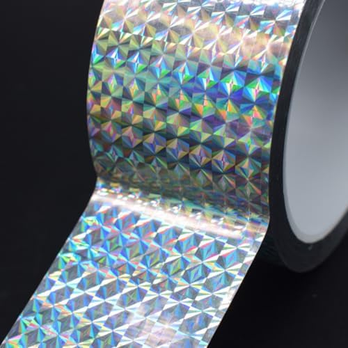 Self-Adhesive Holographic Reflective Tape Prism Tape Holographic Reflective Tape for Keep Birds Away, Craft Projects, DIY Art, Home, Daily Use (Silver, 2 Inch x 55 Yard)