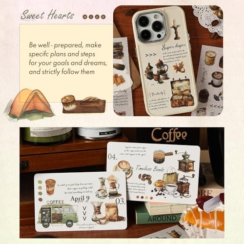 Vintage Coffee Washi Stickers for Scrapbooking – 270+ Aesthetic Cafe, Food, Dessert, Baking & Camping Stickers for Journals, Planners & DIY Crafts