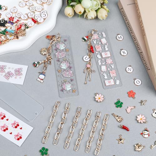 106 Pcs Bow Acrylic Bookmark Blanks(2mm) Thicken 8 DIY Bookmark Making 10 Bow UV DTF Sticker 20 Charms 8 Extender Chains and 60 Jump Ring Suitable for DIY Crafts Gifts