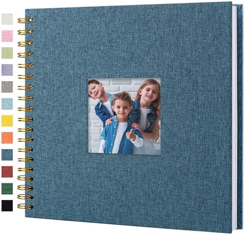 10"x10" Scrapbook Photo Album Linen Cover 20 Sheets 40 Pages White Paper | Navy Hardcover Kraft White Pages Memory Book, for Travel Wedding Guest Book Christmas Baby Shower Fits 4x6 & Instant Photos
