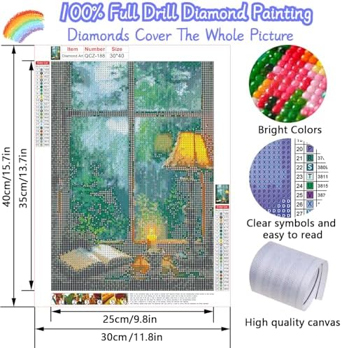 Rainy Windows Diamond Art Kits for Adults, Diamond Painting Kits for Adults for Beginners, DIY Diamond Dots Art Kits, 5D Full Round Drill Gem Art Painting Kits for Home Wall Decor, 12x16 inch