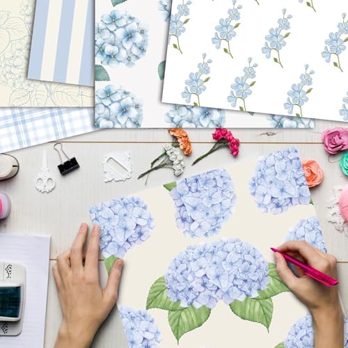 48 Sheets Hydrangea Scrapbook Paper,Hydrangea Pattern Decorative Scrapbook Paper for Journals DIY Cards and Photo Albums,Aesthetic Craft Supplies
