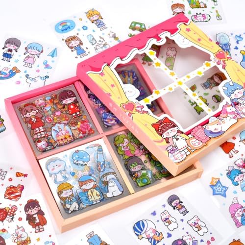 Cute Kawaii Cartoon Animal Stickers Set - PET Transparent Decorative Sticker for Bullet Journaling,Diary,Album,Arts Crafts,Planners,Scrapbooking,Junk Journal,Calendars and Notebook