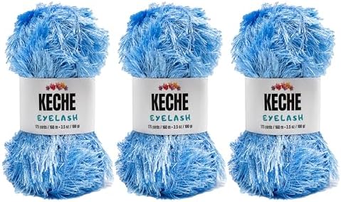 Eyelash Fun Fur Yarn - Premium Soft Crochet Yarn DIY Hand Knitting 100% Polyester 175 Yds 3.53 Oz (Pack of 3) - Blue