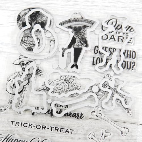 Skeleton Happy Halloween Clear Stamps and Die Cuts Sets for DIY Card Making