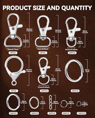 325PCS FIVEIZERO Keychain Making Kit - Silver Keychain Clips with Key Rings