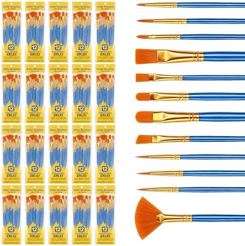 Paint Brushes Set, 20Pack/240Pcs Round Pointed Tip Artist Paintbrushes for Acrylic Painting Oil Watercolor & Miniature Painting, Suitable for Kids & Adults，Blue