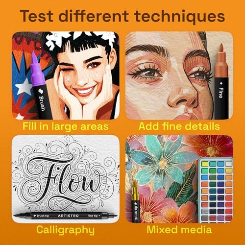 ARTISTRO 24 Mixed Colors Dual-Tip Acrylic Paint Marker Pens for Drawing