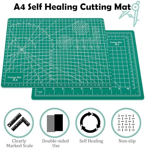 Self Healing Cutting Mat,12in x 9in Sewing Mat for Craft Small Rotary Cutting Board Double Sided 3MM Thickened Sewing Measuring Board for Quilting Craft Hobby Fabric Precision Modeling Projects(A4)