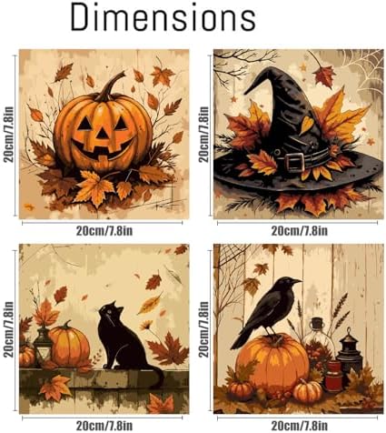 KYOQFVN 4 Pack Paint by Numbers Kit for Adults with Frame - Pumpkin Halloween Paint by Number - Witch Hat Painting by Number Kits, DIY Acrylic Oil Painting Kits for Home Wall Decor (8X8inch)