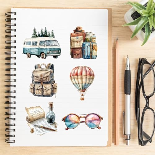 50PCS Vintage Travel Adventure Clear Scrapbook Stickers – Retro Outdoor Expedition Aesthetic, Waterproof Decorative Antique Decals for Journaling, Luggage, Laptop, Art Ablum Supplies