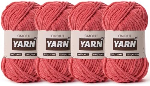 4 Packs Plush Chenille Chunky Crochet Yarn - Baby Yarn for Crocheting Soft - Velvet Yarns Knitting for Blankets Crafts - Fluffy Amigurumi Yarns 200g/262.5yds (4 Watermelon Red)