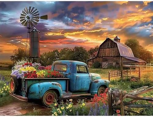 Diamond Art Kits for Adults, 5D Fall Truck Farmhouse Diamond Painting Kit