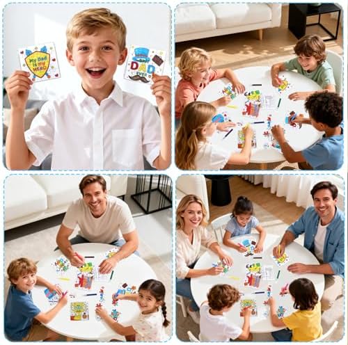 24 Set Fathers Day Crafts for Kids Classroom Bulk, Father's Day Arts DIY Jigsaw Puzzle with Shirt Hat Crown, Summer Camp Best Dad Activity Painting Kit for School Gifts Coloring Games Party Favors
