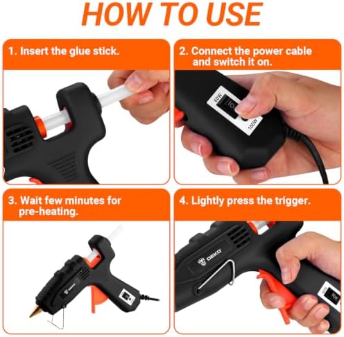 Hot Glue Gun Full Size: DEKOPRO 60/100Watt Dual Temp Hot Glue Gun Kit with 25 Glue Sticks, Organize Storage Case, Heavy Duty Heat Glue Gun Tool Set for Home Repair, Art & Crafts, DIY Black Orange