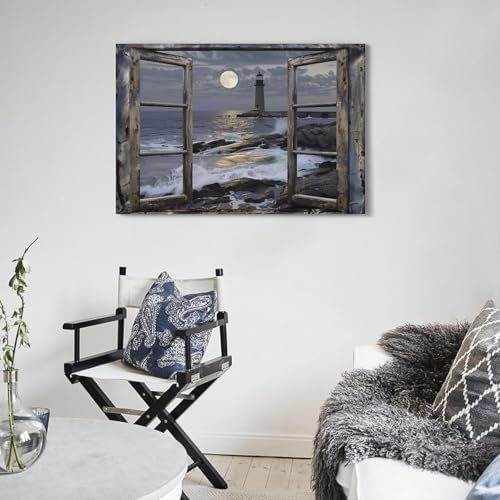 EIBEILI Diamond Art Kits for Adults, Lighthouse Diamond Painting Kits for Adults Beginners, DIY Diamond Dots Bookstore 5D Full Round Drill Gem Art Painting Kits for Home Wall Decor 12x16 inch