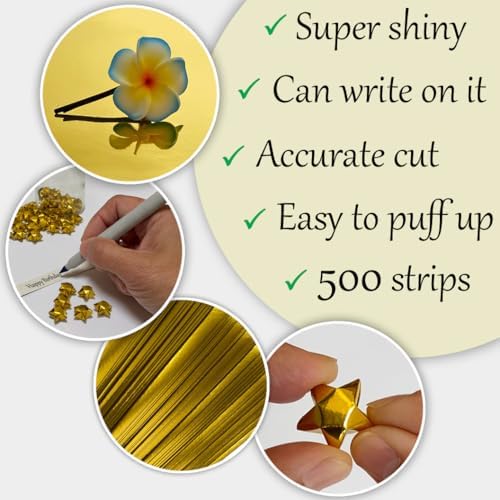 500-Strips Gold Foil Paper Strips for Making Origami Stars, Lucky Stars, Puff Stars. Reflective Mirror Shiny Paper Strips, 0.5 x 11 inch. (Gold Foil, 500)