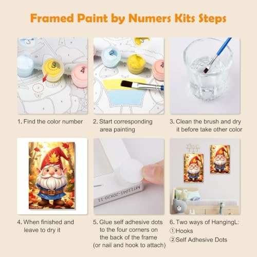 MOGTAA Fall Paint by Numbers Kit for Adults Beginners with Frame, Gnome Adult Paint by Number Kits on Canvas with Easel, Easy DIY Autumn Oil Painting Kits for Home Decor, 8x12in