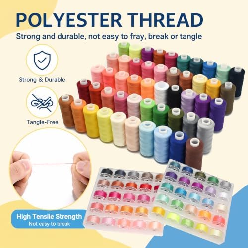 Sewing Machine Hand Thread Kit, 50 Bobbins + 50 Thread Spools