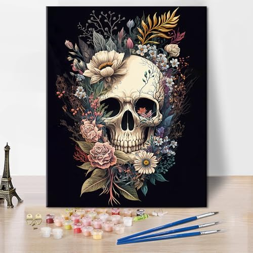 TUMOVO Paint by Numbers Skull with Flowers Paint by Number for Adults