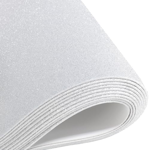 10 Sheets Glitter Paper Sheet for Easter Memorial Flag Father's Day Decor Table Decorations, A4 Cardstock Self-adhesive Paper for Scrapbook DIY Card (White)