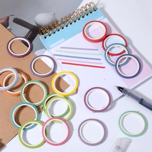 20 Rolls Rainbow Washi Tape Slim, 16.4ft Colorful Rainbow Pastel Washi Tape Set Skinny Thin Decorative Colored Washis Craft Tapes, Rainbows Colors Thin Decorative Tapes for Journal DIY Planner Craft