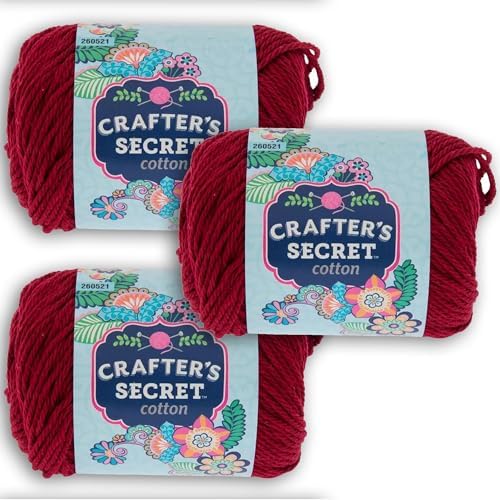 Hobby Lobby Crafter's Secret Medium Yarn, 100% Cotton, Bordeaux, Set of 3
