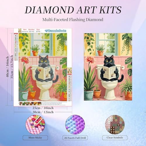 Cat Diamond Art Kits for Adults Round Diamond Painting 12x16 Inch
