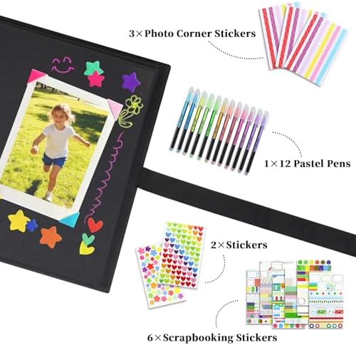 Vienrose Scrapbook Album 80 Pages 11x8 Inch Black | Kraft Paper, Diy Photo Album With Accessories, Memory Book, Wedding Birthday Travel Valentine