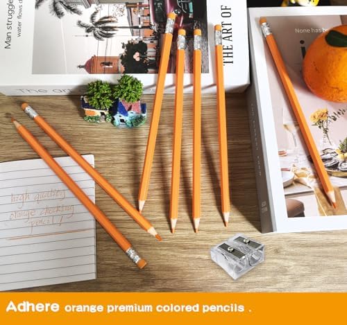 Adhere 25pcs Checking Pencils Erasable colored Pencils Pre-Sharpened #2 HB,for Checking Tests Grading,Map Coloring, editing Office Favors,including a Free sharpener. (Orange)