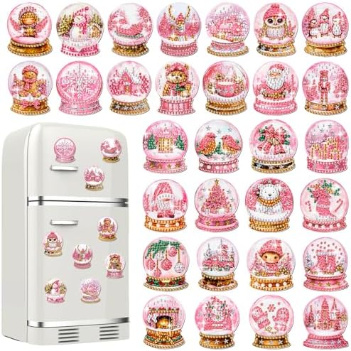 Motipuns 30 Pcs Diamond Magnets,Christmas Crystal Ball,Pink