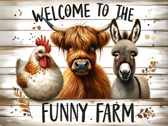 KYOQFVN Farm Diamond Art Kits for Adults - Chicken Cow Donkey - Diamond Painting Kits for Beginner, 5D Round Full Drill Diamond Dots Crafts for Home Wall Decor 16x12 Inch