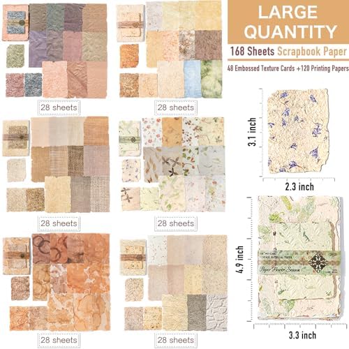 168Pcs Textured Scrapbook Paper Kit Embossed Rice Paper for Junk Journaling