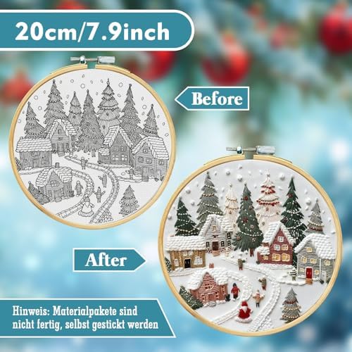RUIQLXHANG Christmas Embroidery Kit, Christmas Gnomes Embroidery Kits for Beginners with Pattern, Cotton Threads, Needles, Instruction, 20cm Hoop, Gift for Mom, Grandma (Resort)