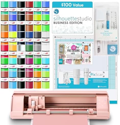 Silhouette America Cameo 5 Alpha (α) Smart Cutting Machine, Matte Pink (Deluxe Bundle) - Includes Business Edition Software, 36 Vinyl Sheets, PixScan Mat, Tool Kit & 25 Free Designs