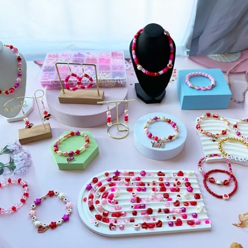 1900PCS+ Valentine’s Day Beads for Bracelets Jewelry Making Kit, Pink Red Polymer Clay Beads Assorted Pearl Crystal Star Heart Bead Acrylic Spacer Bead XOXO Heart Charms for Women Necklace DIY Crafts