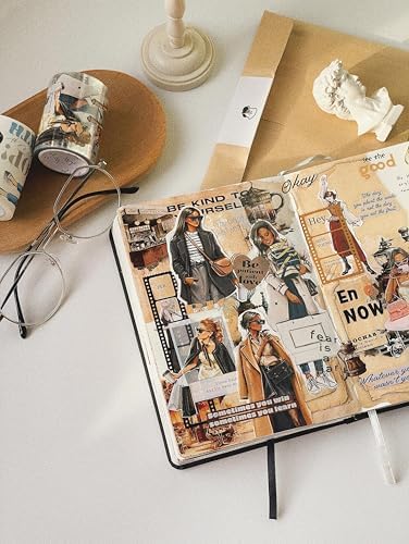 WT Wide PET Tape, Journal Scrapbook Bujo Planner DIY Craft Supplies, Chic Attitude, Fashion Outfit Girls Decorative Tape, Characters, Transparent Clear Adhesive, Single Roll, Original Designs