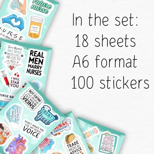 100Pcs Funny Nurse Stickers for Water Bottle, Laptop - Nurse Appreciation Gifts, RN Party Supplies - Nursing Week, Healthcare Medical Hospital Stickers