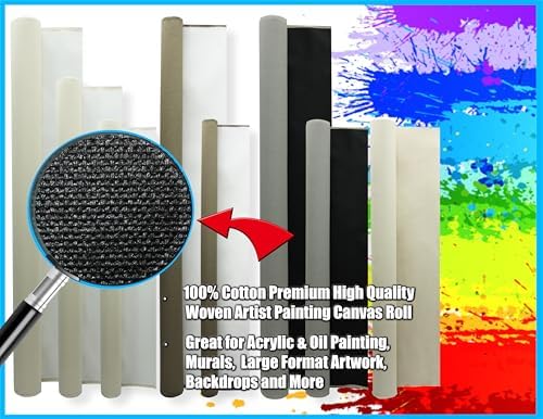 Black Canvas Rolls for Painting Large Canvas Fabric by the Yard. 84"x25 Yd (75 Ft) 13oz Black Gesso Primed Artist Canvas Roll,Cotton Duck Unstretched Quality Fabric for Painters,SDK Murals,Backdrops