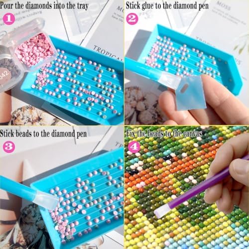 52PCS Blue 5D Diamond Art Tools & Accessories - 12-Plastic Trays, 30-Glue Clays, 10-Diamond Pens & DIY Kit Accessories