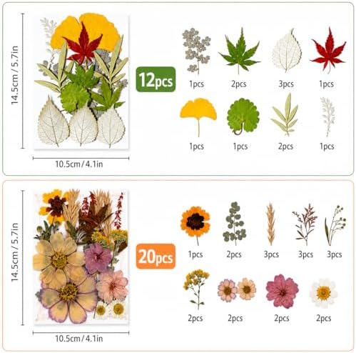 163 pcs Dried Flowers for Resin, Natural Flowers and Leaves Kit with Butterfly Stickers， Vacuum Sealed DIY Pressed Flowers for Jewelry Molds, Candle Soap Making, Scrapbook, Nail Art (Colorful-F)