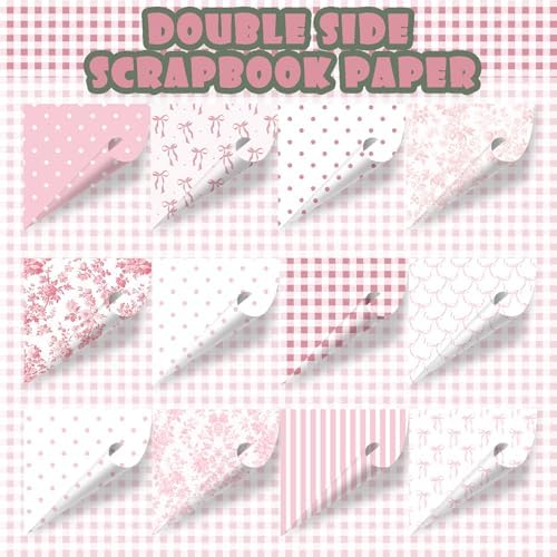 24 Sheets Preppy Pink Bow Scrapbook Paper, Coquette Bow Ribbon and Floral Decorative Craft Paper Folded Flat for Birthday Wedding Baby Shower Card Making Photo Album Decor, 12'' x 12''