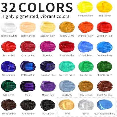 ARTALLY 66-Piece Acrylic Painting Kit with Desktop Easel,32 Colors Acrylic Paint Set(22ML), Paint Brush Set & Case, Brush Basin, Complete Art Supplies Painting Set for Adults, Artists, Beginners