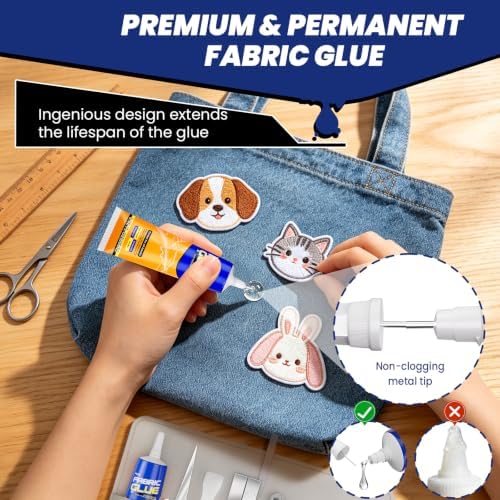 13 Pcs Fabric Glue Kit, 60 ML Permanent Washable Clothing Glue for Patches