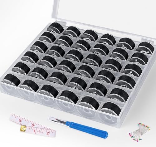 ilauke 36 pcs Black Bobbin Thread, Size A Prewound Bobbins, 60WT