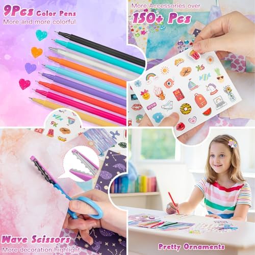 QIYVLOS 2 Pack DIY Journal Kit for Girls, Journaling Diary Toys for Ages 8-13, Arts and Crafts Birthday Stationery Set Gifts for Teen Girls Ages 8 9 10 11 12 13 14 Year Old