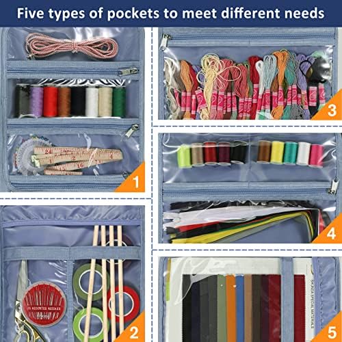 FINPAC Sewing and Craft Supplies Storage Tote Bag with Clear Pockets