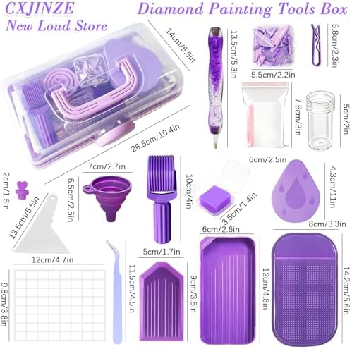 CXJINZE 119 Pcs Diamond Painting Tools Accessories Storage Kit, Purple