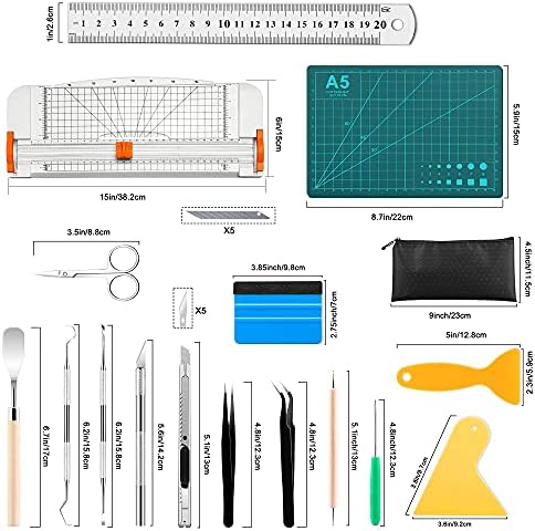 27PCS Craft Weeding Tools for Vinyl Kit,Utility Knife Set with 12Inch Paper Cutter Trimmer for Scrapbooking,Silhouettes,Cameos,DIY Art Crafting,Cutting,Splicing,Cardstock